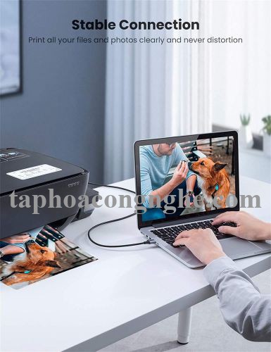 Ugreen 80804 3M đầu nhôm dây bọc lưới chống nhiễu cáp máy in màu Đen 2.0 USB A sang B US369 30080804